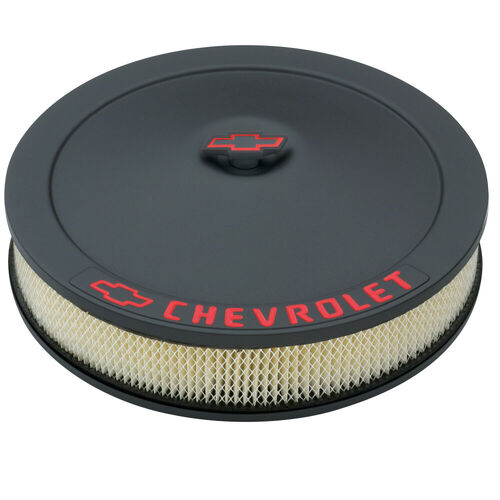AC Delco, Chevrolet Classic Style Air Cleaner w/ Center Nut, Black Crinkle; Red Painted Bowtie & Chevrolet Emblems