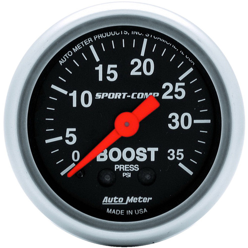 Autometer Gauge, Sport-Comp, Boost, 2 1/16 in, 35psi, Mechanical, Analog, Each
