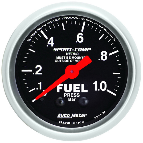 Autometer Gauge, Sport-Comp, Fuel Pressure, 2 1/16 in., 1.0BAR, Mechanical, Each