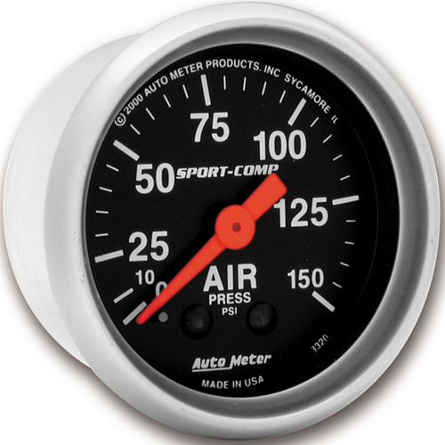Autometer Gauge, Sport-Comp, Air Pressure, 2 1/16 in, 150psi, Mechanical, Analog, Each