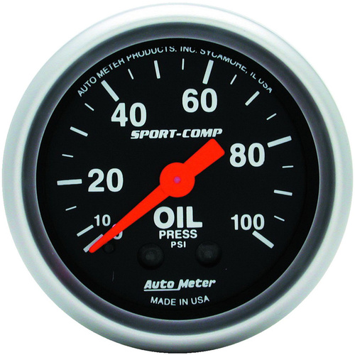 Autometer Gauge, Sport-Comp, Oil Pressure, 2 1/16 in, 100psi, Mechanical, Each
