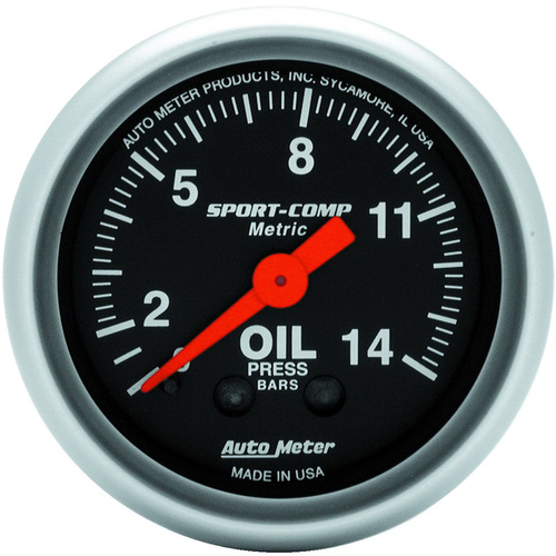 Autometer Gauge, Sport-Comp, Oil Pressure, 2 1/16 in., 14KG/CM2, Mechanical, Each