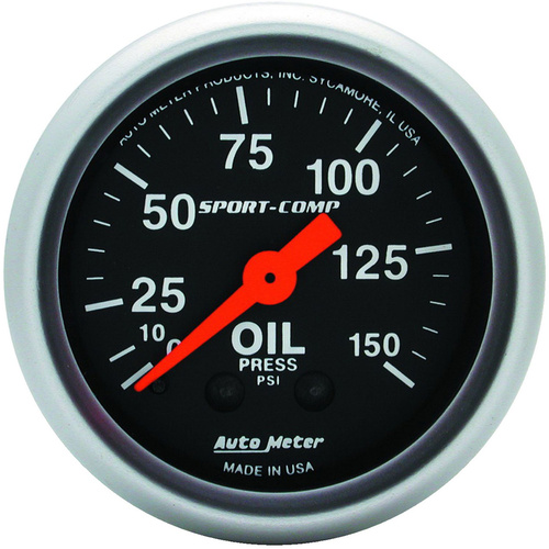 Autometer Gauge, Sport-Comp, Oil Pressure, 2 1/16 in, 150psi, Mechanical, Analog, Each