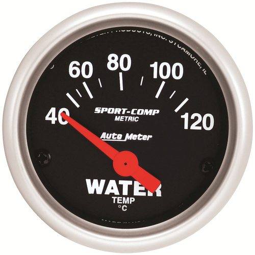 Autometer Gauge, Sport-Comp, Water Temperature, 2 1/16 in, 40-120 Degrees C, Electrical, Each