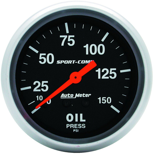 Autometer Gauge, Sport-Comp, Oil Pressure, 2 5/8 in, 150psi, Mechanical, Analog, Each