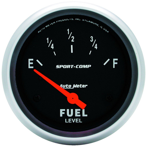 Autometer Gauge, Sport-Comp, Fuel Level, 2 5/8 in, 0-30 Ohms, Electrical, Analog, Each