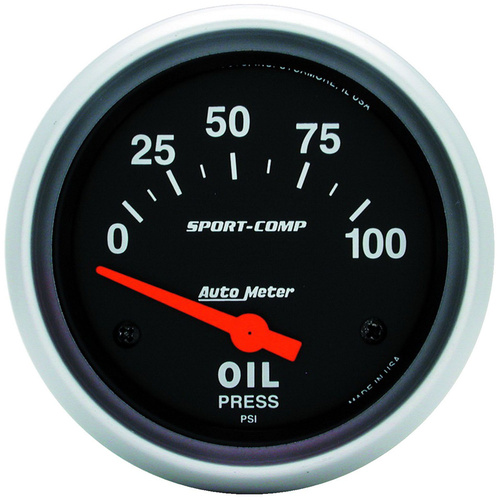 Autometer Gauge, Sport-Comp, Oil Pressure, 2 5/8 in, 100psi, Electrical, Each