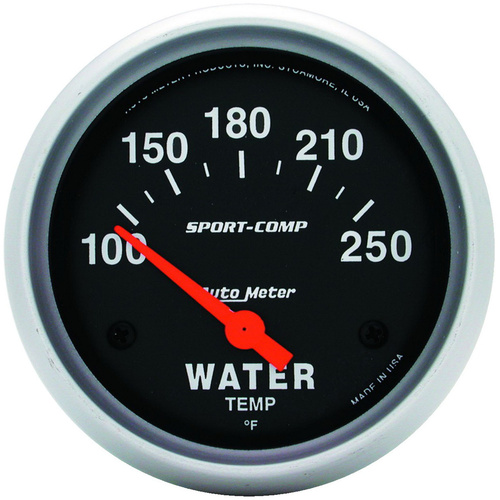 Autometer Gauge, Sport-Comp, Water Temperature, 2 5/8 in, 100-250 Degrees F, Electrical, Each