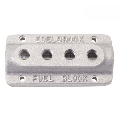 Edelbrock Fuel Distribution Block, Rectangle, Cast Aluminium, Natural, Single 3/8 in. Inlet, Quad 1/4 in. Outlets, Each