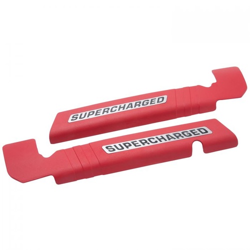 Edelbrock Ignition Coil Covers, Aluminium, Red, Supercharged Logo, Pair