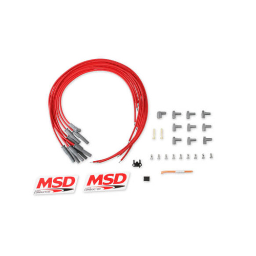 MSD Spark Plug Wires, Copper, Silicone, Multi-Angle, 8.5mm Dia, Red, Universal V8, Set