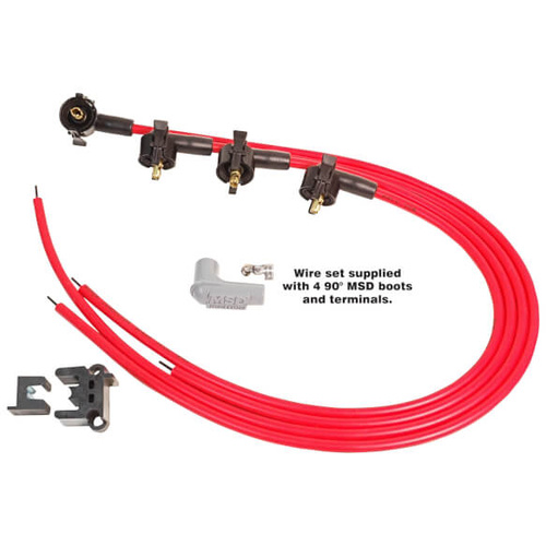 MSD Spark Plug Wires, Copper, Silicone, 90 Degree, 8.5mm Dia., Red, Universal 4-cylinder, Set
