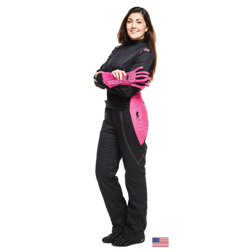  Simpson Racing Vixen II Ladies Driving Suit, Black/Pink, Large (Ladies 12-14)