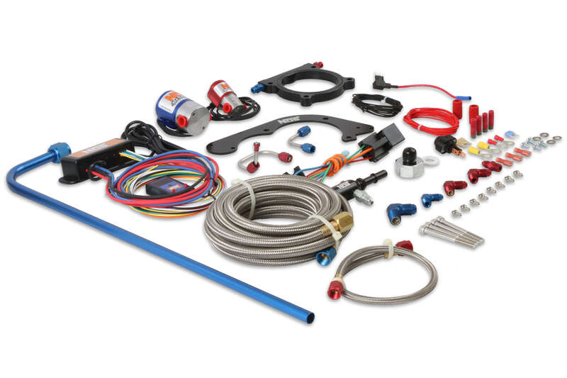 NOS Nitrous System, Wet Plate Kit, 2011-2014 For Ford Mustang w/ 5.0L Coyote V8, 75-150HP, 10lb blue bottle Diagram Image