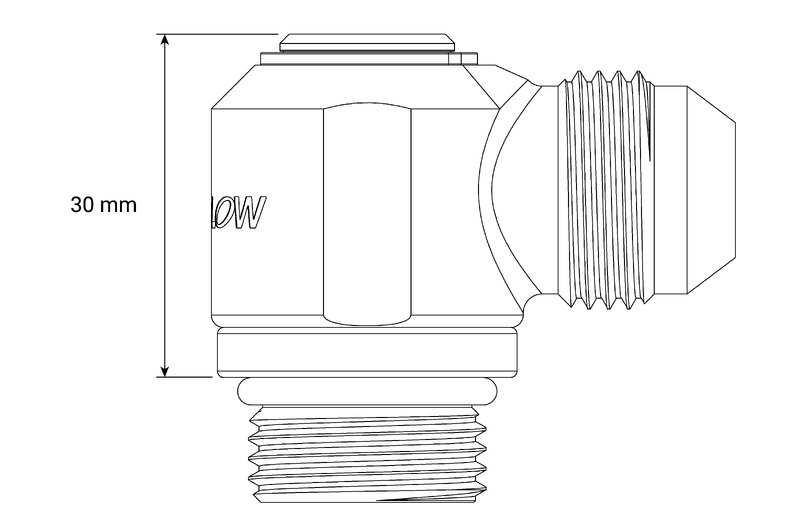 Proflow Low Profile Banjo Fitting, -10AN Male To -08AN ORB Male, 90 Degree Diagram Image
