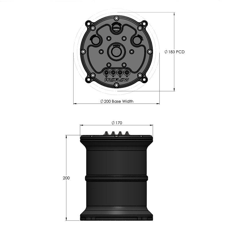 Proflow Surge Tank Kit, Triple 39mm Fuel Pumps, EFI, 2.5L, Billet Aluminium, Black Anodised Diagram Image