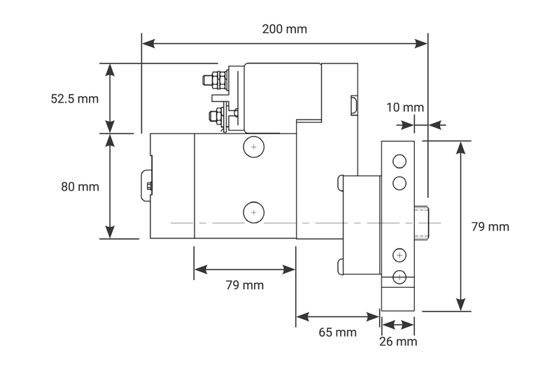 Proflow Starter Motor Master Torque Mini Black Wrinkle SB & BB Chevrolet V8 1.4kw, 153& 168t Flywheel, Each Diagram Image