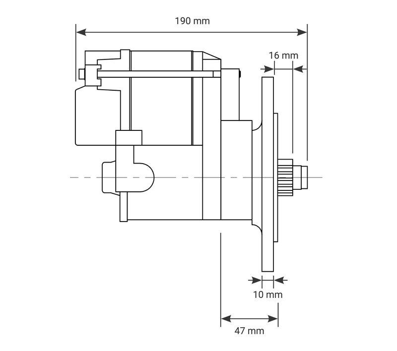 Proflow Starter Motor Power Torque Mini, SB For Ford 289, 302, 351 Windsor & Cleveland, Automatic Transmission 1.4kw, 4.40 Ratio, Black Wrinkle, Each Diagram Image