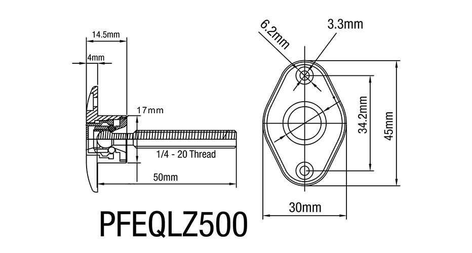 Proflow Quick Release Pro Latch, Large 45 x 30mm Fastener Dzus, Billet Aluminium, Polished, Kit Diagram Image