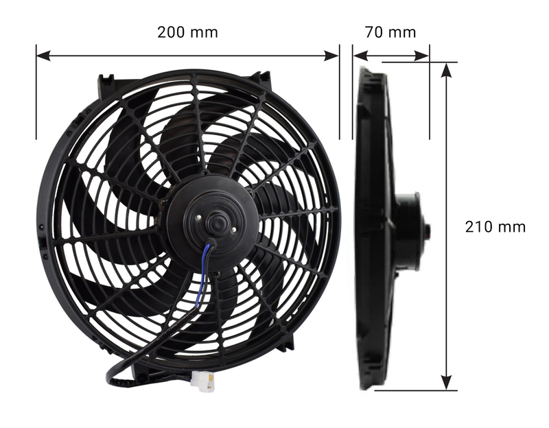Proflow Electric Fan, Cooling Curved Black Single, 7 in. Diameter, Reversible, 800 cfm, Black, Plastic Diagram Image