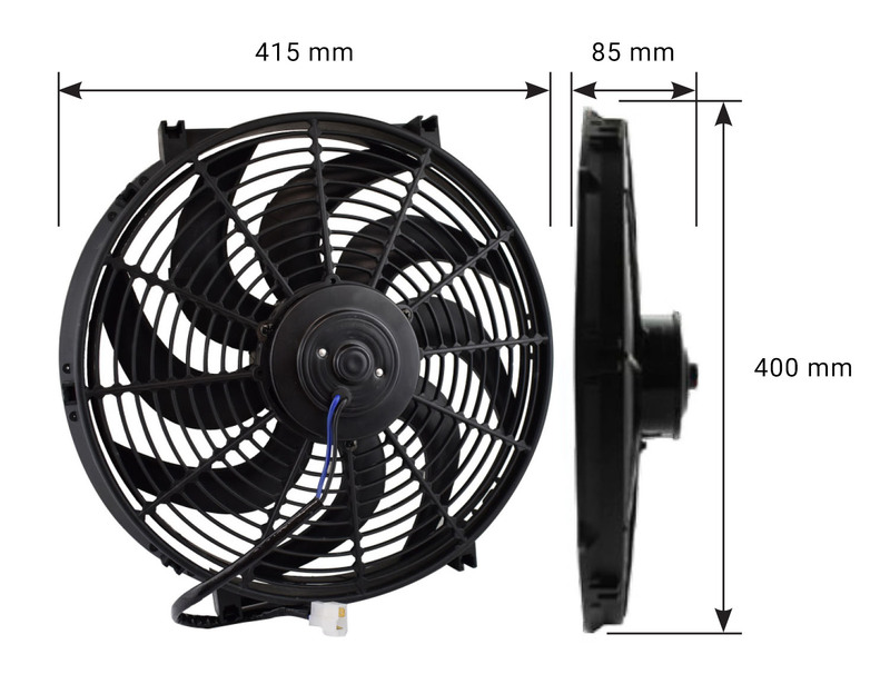 Proflow Electric Cooling Fan Kit, Curved Black, 16 in, 2000 CFM ,Reversible, with Fan Control, Thermostatic, 185 On 170 Off and mounting hardware, kit Diagram Image