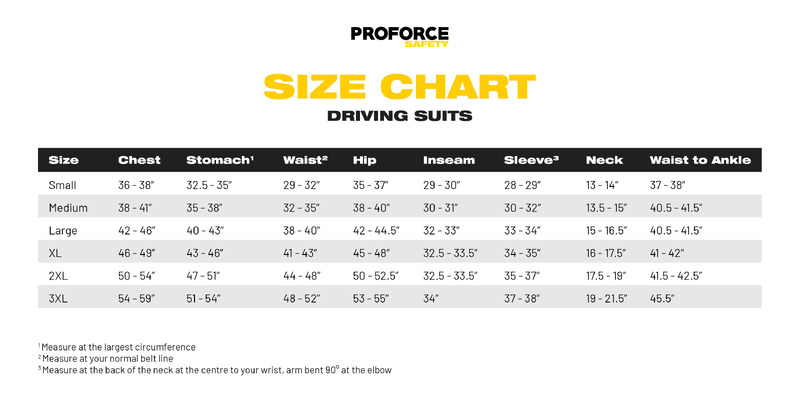 Proforce Pro 1 Driving Suit, SFI 3.1A/1 ,Fire Retardant Racing Suit, 1-Piece, Single Layer, Pyrovatex, Large, Black/White Strip, Each Diagram Image