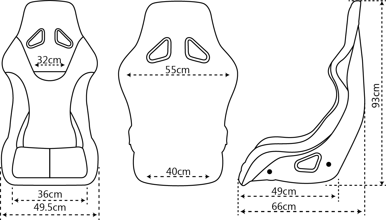 Proforce Racing Seat, FIA. Highback Bucket, Glass Fiber Reinforce Plastic Lightweight, Black Velour, Each Diagram Image