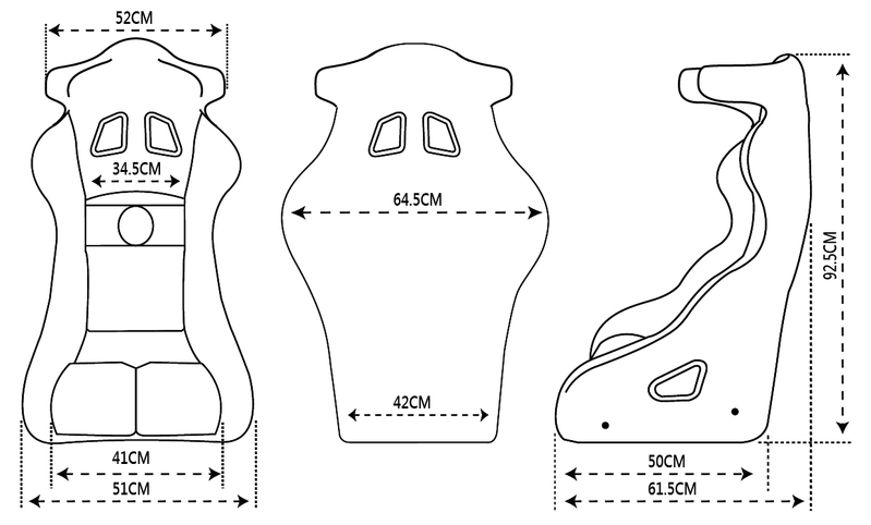 Proforce Racing Seat, FIA, Highback Bucket Competition, Glass Fiber Reinforce Plastic Lightweight, Black Velour, Each Diagram Image