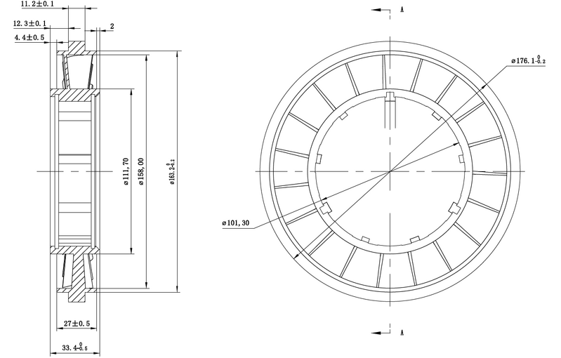 RTS Torque Converter Stator 258mm, 10", Die Cast Aluminium, 19 Blade, Full Window, 4.0'' bore size, Each Diagram Image
