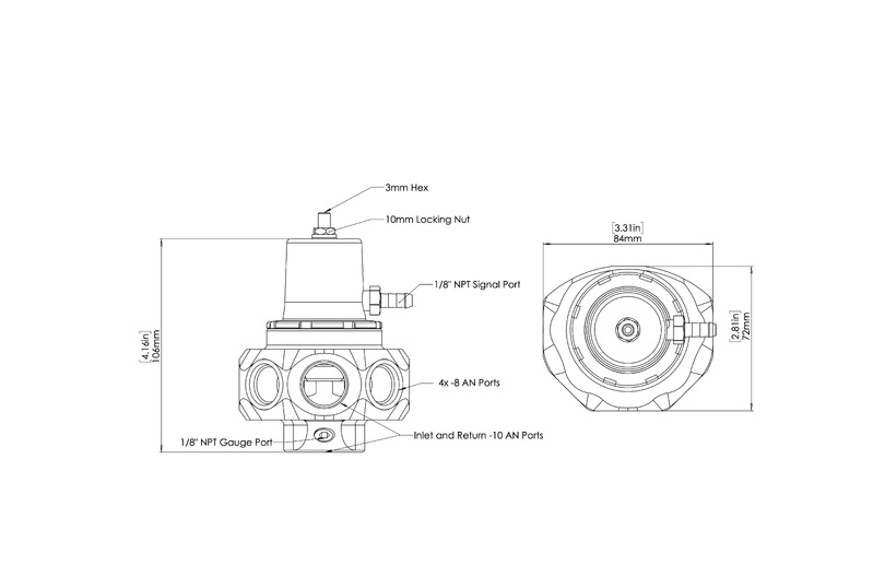 TURBOSMART FPR10 Pro EFI Fuel Pressure Regulator, 5 Port, For -10AN, Black, Each Diagram Image