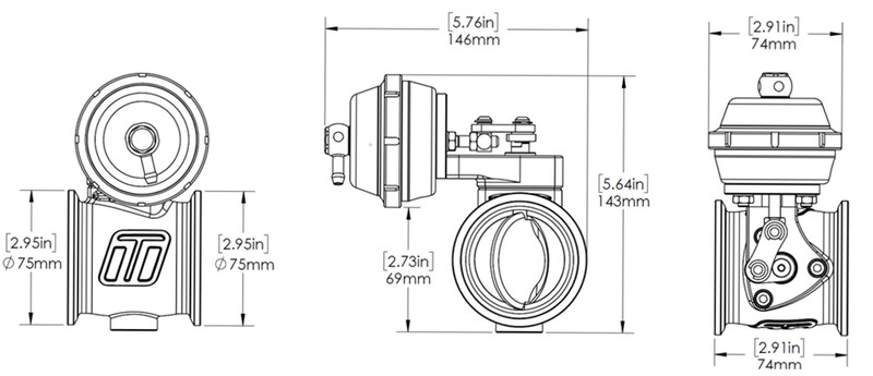 TURBOSMART StraightGate50 Pneumatic External Wastegate, Vacuum-Based, 6 inHg, Black, Kit Diagram Image
