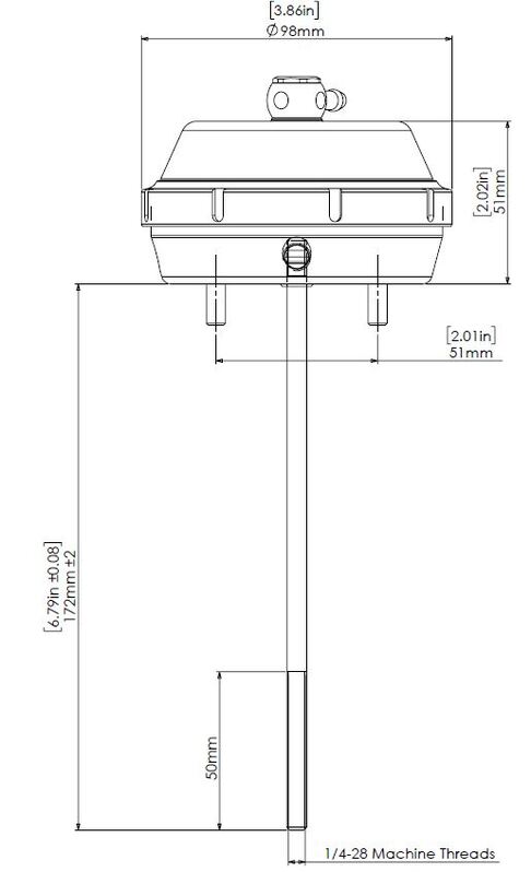 TURBOSMART vIWG Universal Wastegate Actuator, 76mm Diaphragm, 1/4 UNF x 150mm, 6 inHg, Each Diagram Image