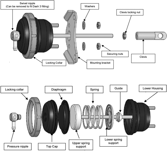 TURBOSMART IWG75 Wastegate Actuator, For Subaru WRX 2009-2014 & WRX STI 04-Current, 7 PSI, Black, Each Diagram Image