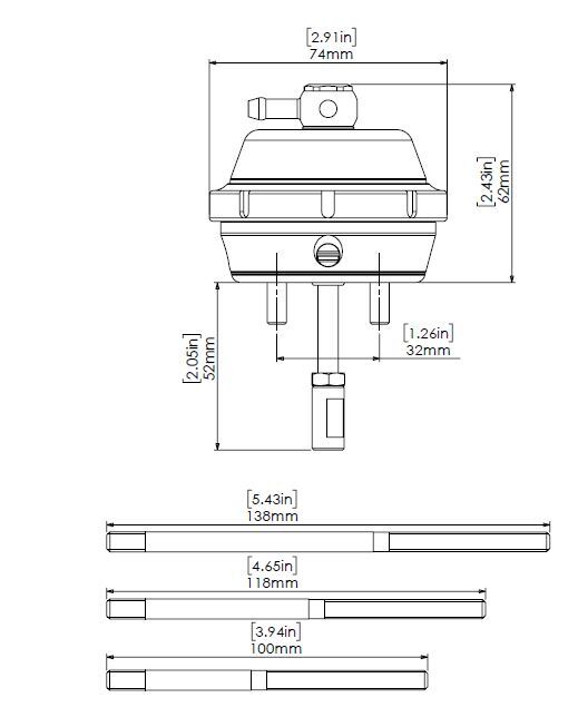 TURBOSMART vIWG Borg Warner Wastegate Actuator, 57mm Diaphragm, 6inHg, Each Diagram Image