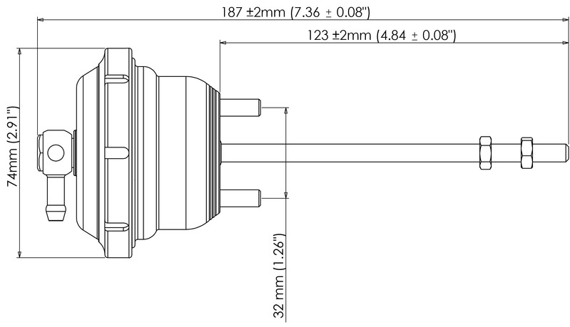 TURBOSMART IWG75 Wastegate Actuator, For BorgWarner EFR B1 Single Scroll, 14PSI, Black, Each Diagram Image