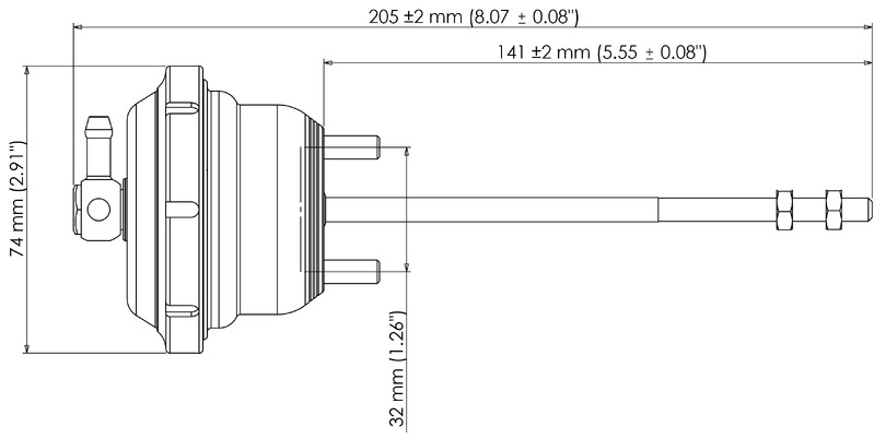 TURBOSMART IWG75 Wastegate Actuator, For BorgWarner EFR B1 Twin Scroll, 14PSI, Black, Each Diagram Image
