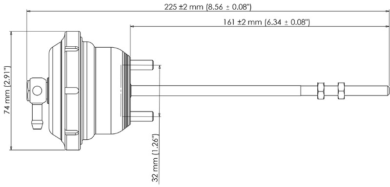 TURBOSMART IWG75 Wastegate Actuator, For BorgWarner EFR B2 Single + Twin Scroll, 14PSI, Black, Each Diagram Image