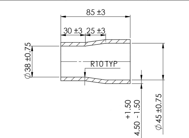TURBOSMART Silicon Hose Reducer, 1.50 to 1.75″, Black, Each Diagram Image