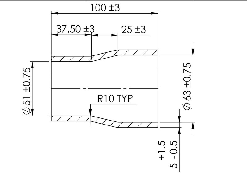 TURBOSMART Silicon Hose Reducer, 2.00 to 2.50″, Black, Each Diagram Image