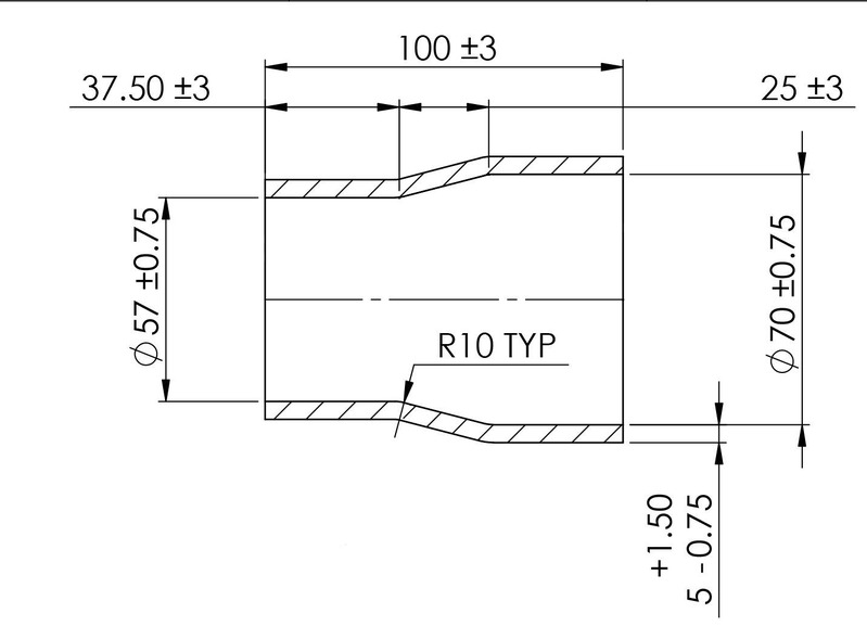 TURBOSMART Silicon Hose Reducer, 2.25 to 2.75″, Black, Each Diagram Image