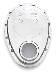 Chevrolet Bowtie Emblem Die-Cast Timing Chain Cover. Polished. Chevrolet S/B 1965-90.