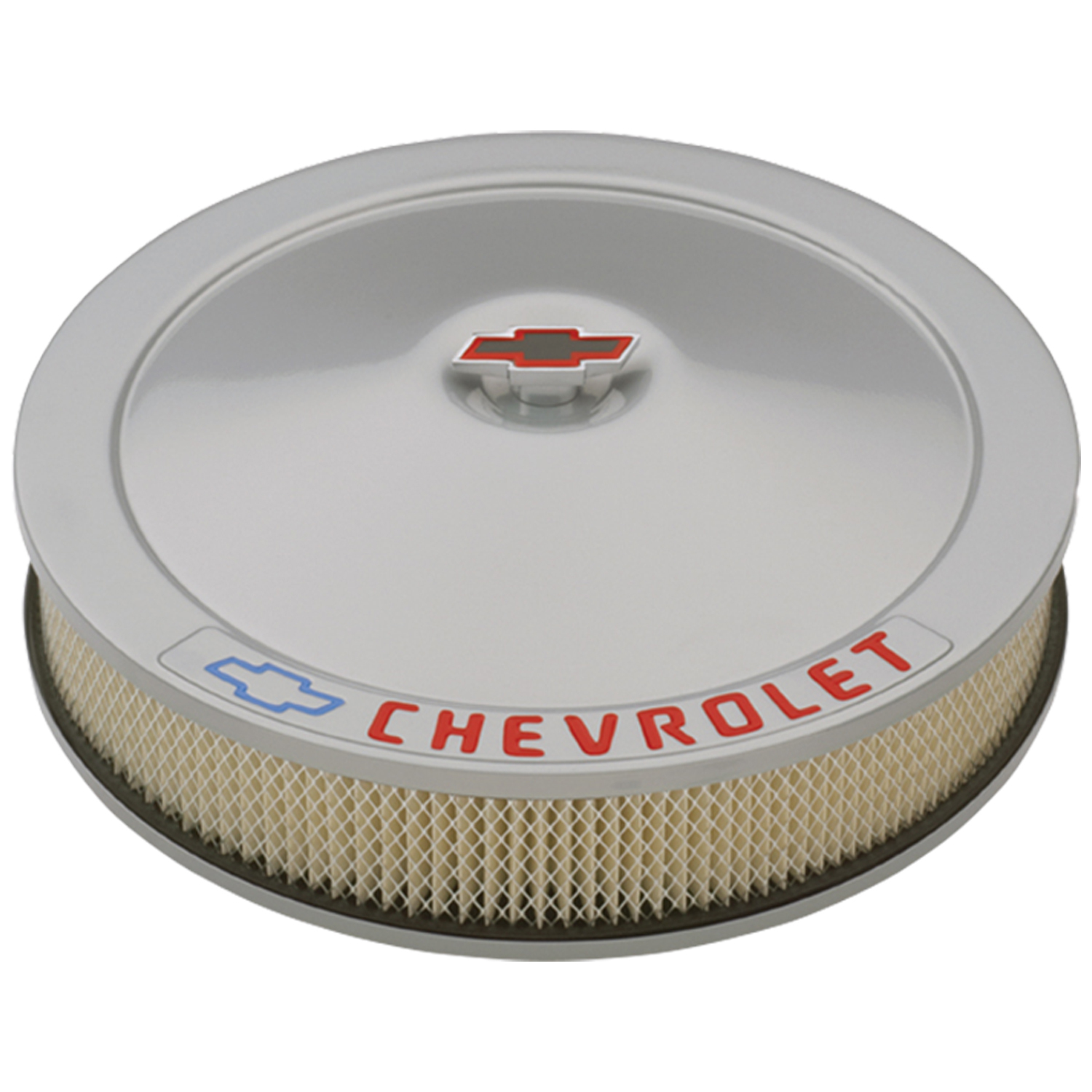 CHEVROLET & BOWTIE EMBLEM 14 CLASSIC METALLIC GRAY AIR CLEANER KIT WITH BOWTIE CENTER NUT