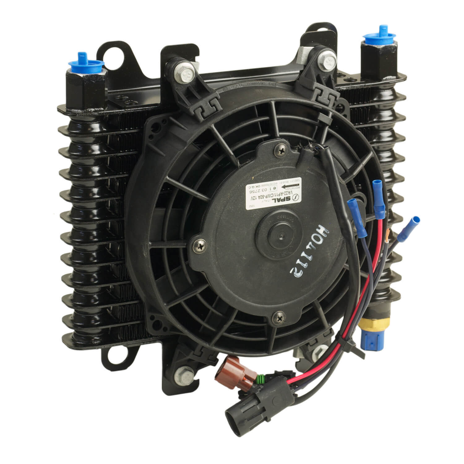 Oil Cooler, B&M Hi-Tek Supercooler with Fan, 10" x 7-1/2" x 4" with 7" diameter fan.
