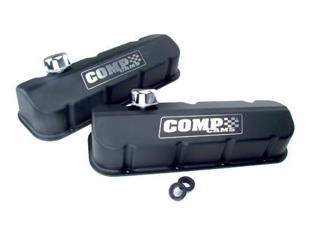 Valve Covers, Tall, Perimeter Bolt Mounting Style, Cast Aluminum, Black, Comp Logo, Chevy, Big Block, Pair