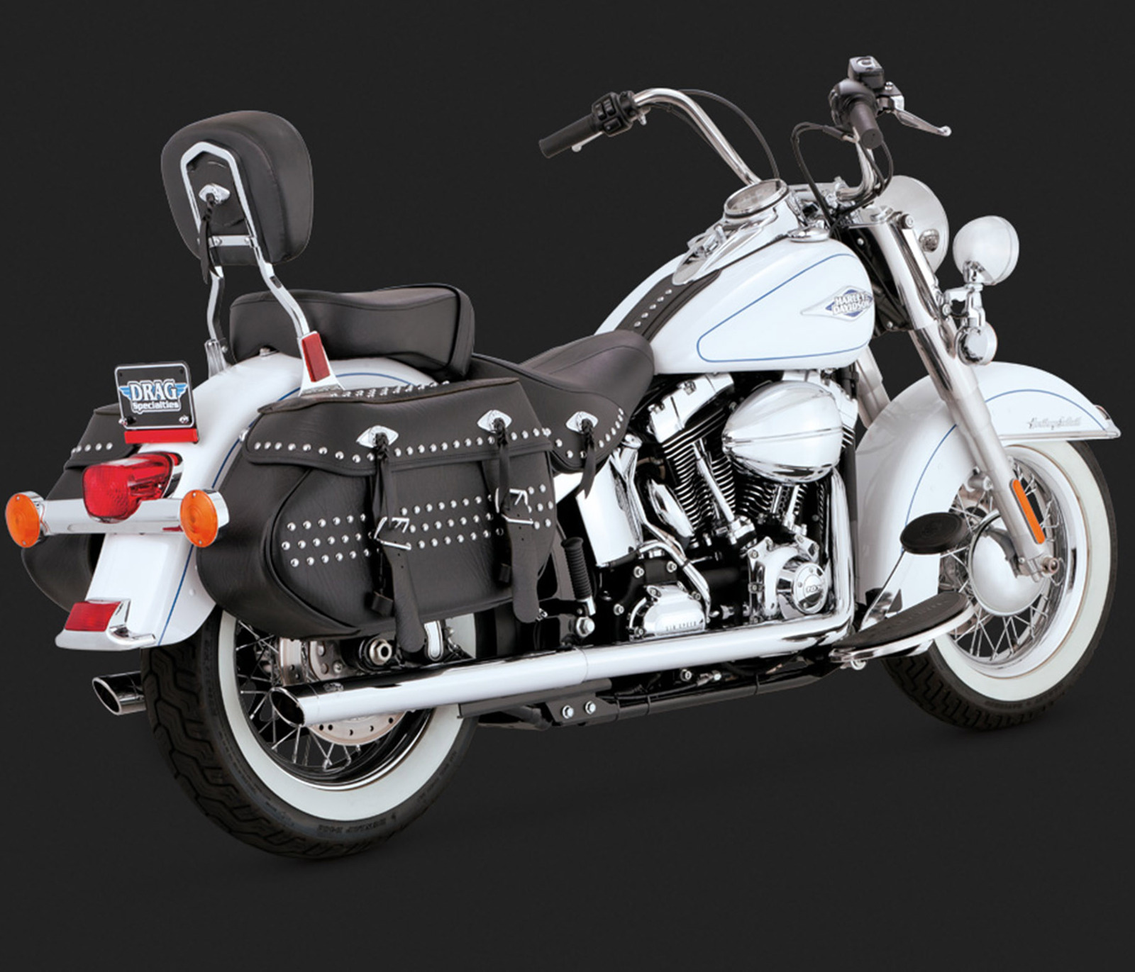 Exhaust System, Dual Pipes, True Duals Straight Cut, Steel, Chrome, Round Slant Outlet, Softail 12-15, H-D, Kit