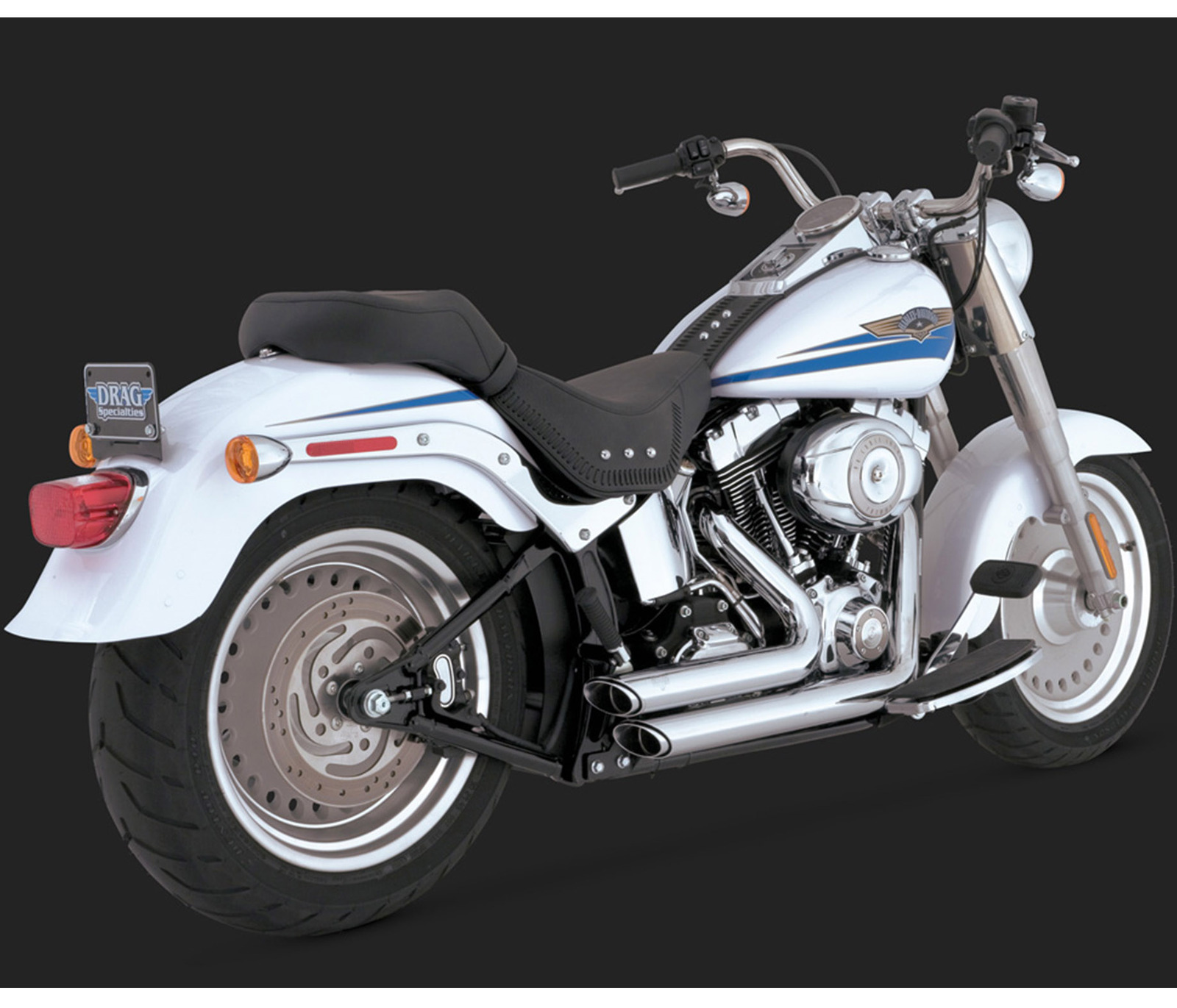 Exhaust System, Shortshot Staggered, Full, Steel, Chrome, Round Slant Outlet, Softail 86-11 (86-06 Models Need V16925 O2 Sensor Bungs), H-D, Each