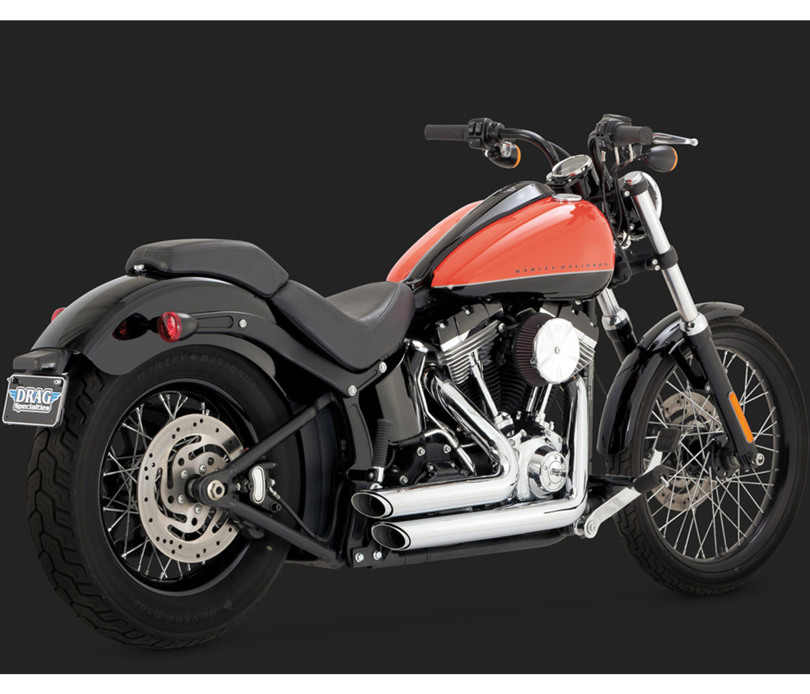 Exhaust System, Shortshot Staggered, Full, Steel, Chrome, Round Slant Outlet, Softail 12-15, H-D, Each
