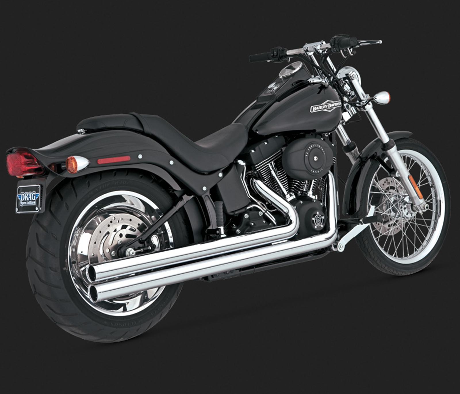 Echaust System, Bigshot, Full, Steel, Chrome, Round Straight Outlet, Long Softail 86-11 (86-06 Models Need V16925 O2 Sensor Bungs), H-D, Each