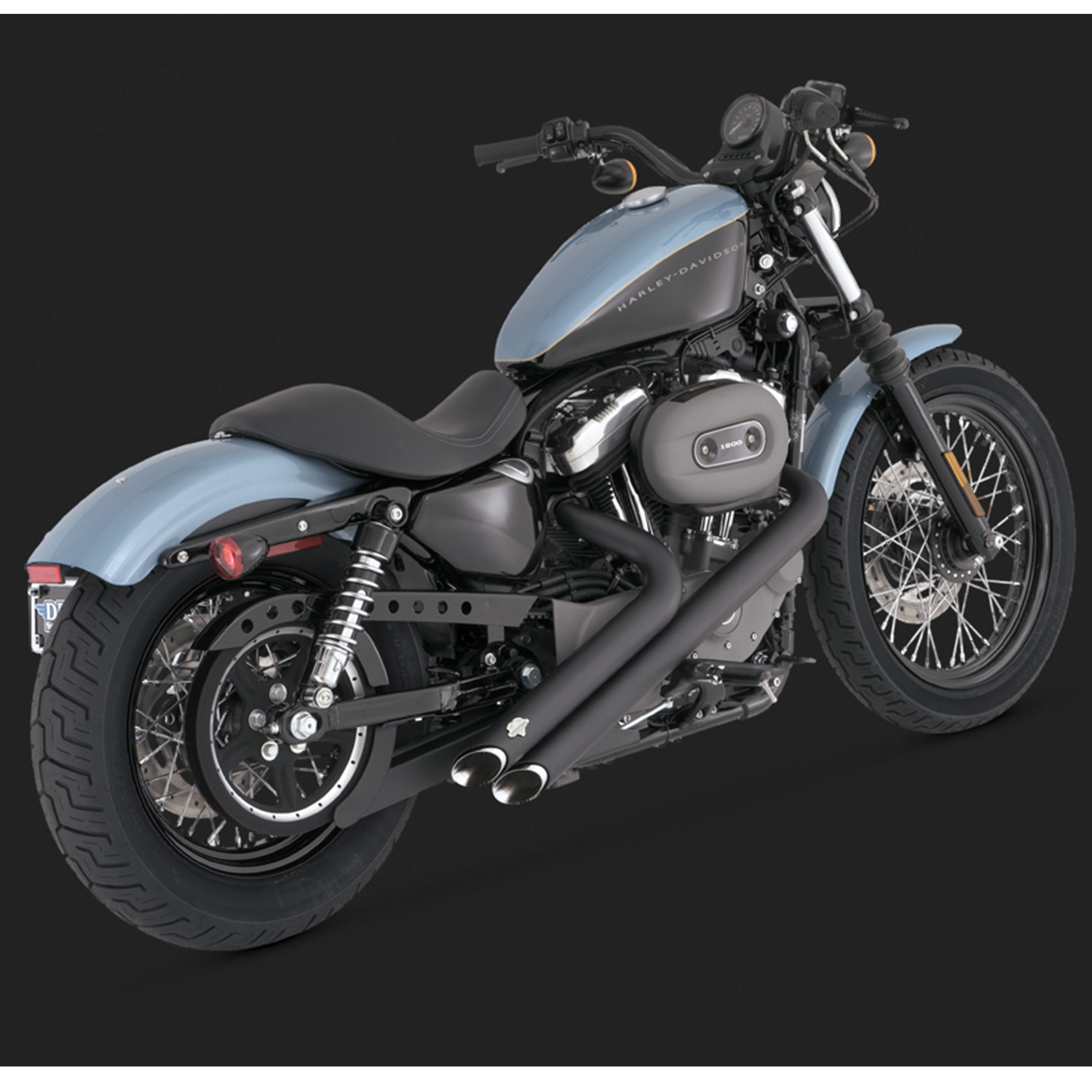 V&H SIDESHOTS BLACK SPORTSTER 04-13 (04-06 MODELS NEED V16925 O2 SENSOR BUNGS)