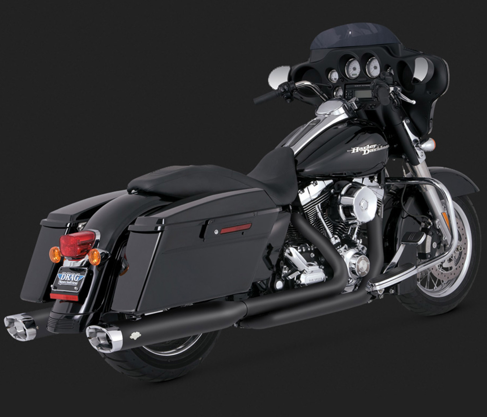 V&H MONSTER OVALS BLACK WITH CHROME TIP TOURING 09-15